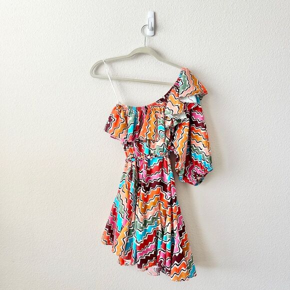 RHODE Ozzie Cotton Printed One Shoulder Dress in Multi Size Small - Picture 5 of 10